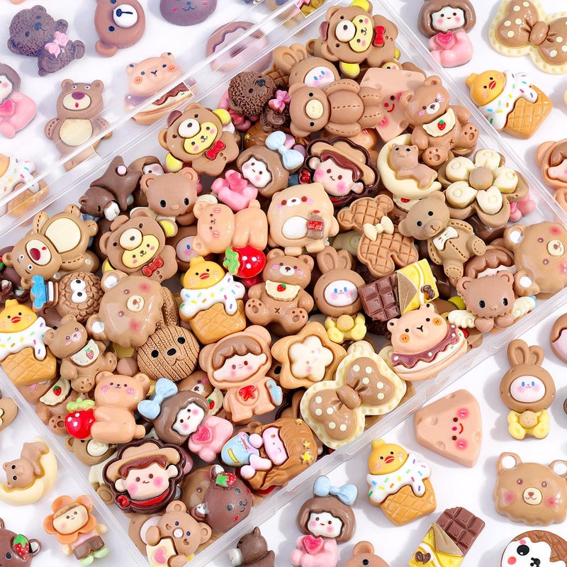 Glitzest 100PCS TINKRSTUFF Brown Slime Charms Cute Flatback Resin Charms for Slime, Kawaii Random Decoden Charm for Embellishments Phone Junk Case Charms Bulk, Hairpins Scrapbooking Crafting & DIY Decoration - Image 1